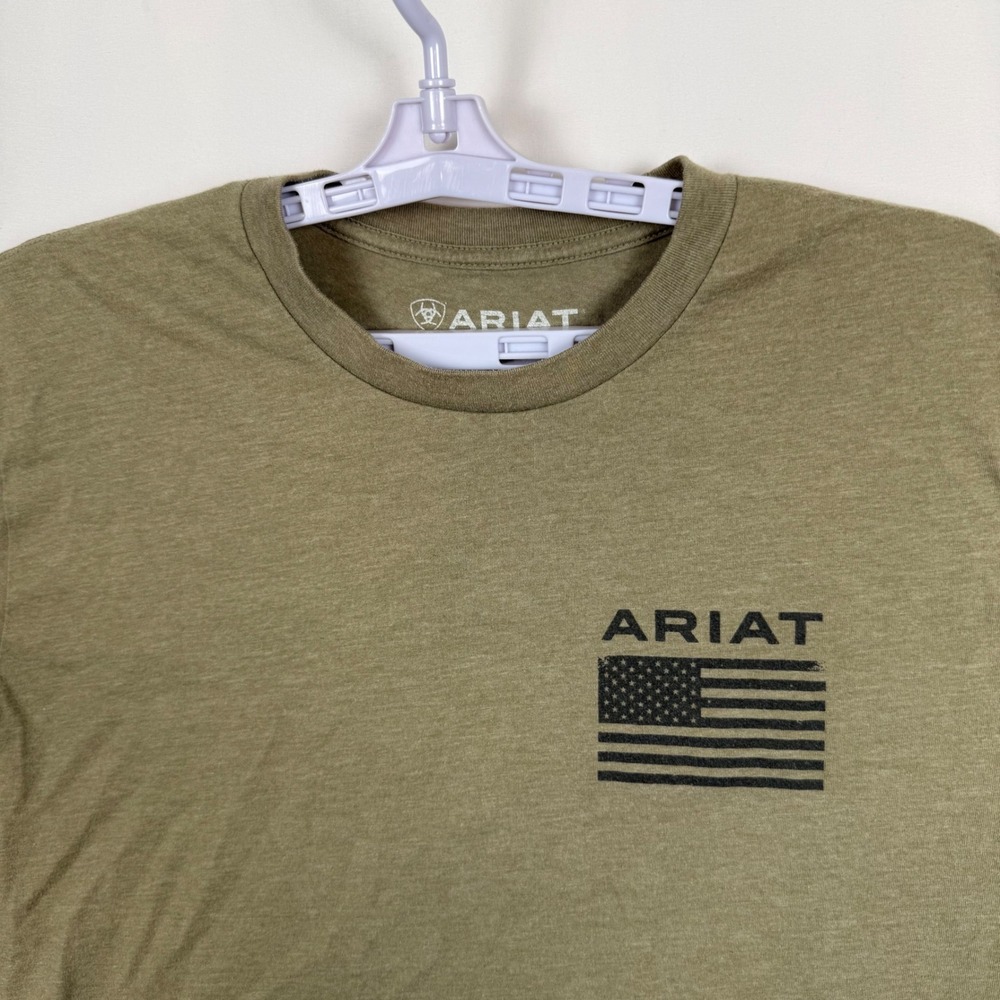 Ariat Mens Large Olive Green American Flag Graphic T-Shirt Short Sleeve Tee READ